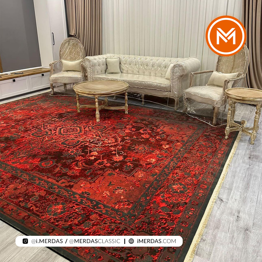 فرش کهنه نما کد 100364 زمینه لاکی